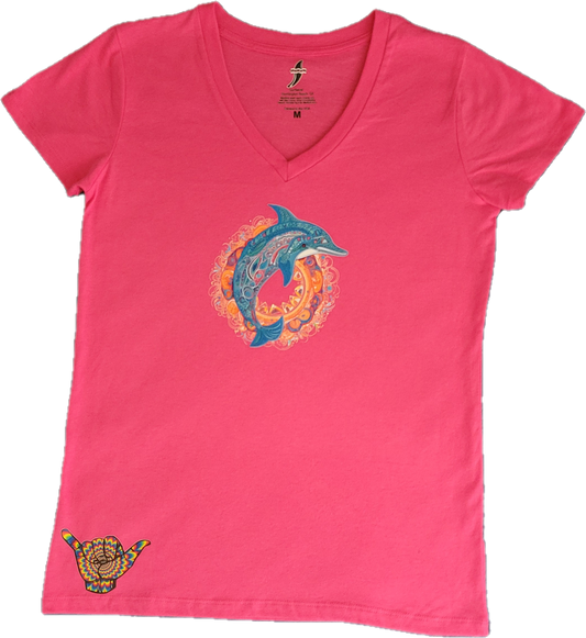 DOLPHIN PINK LOGO SURFINS surfwear PINK V Neck