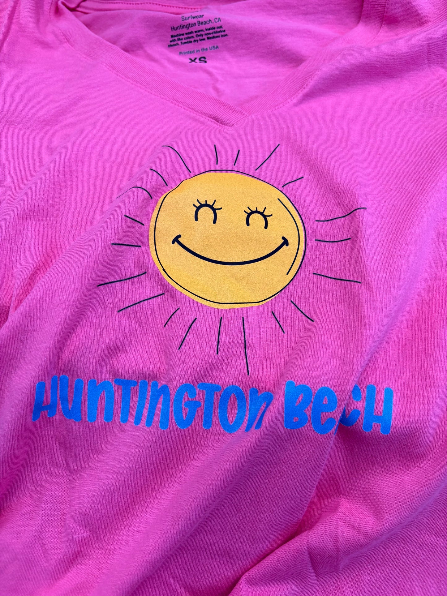 Happy Face LOGO SURFINS surfwear PINK V Neck