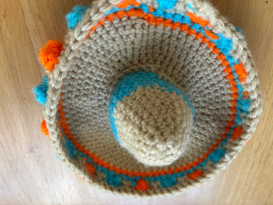 Sombrero crocheted plushy to go with Goodnight Surf City (book) by Toni Haas