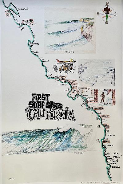 SMALL Print of 'First California Surf Spots' by Ricky Blake