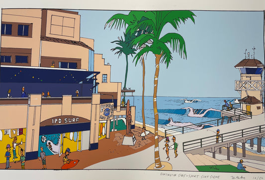 Huntington Surf & Sport Surf Scene  by Ricky Blake (Print)