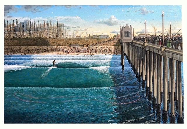 Duke Kahanamoku Putting on a Surfboard Riding Demonstration at Huntington Beach, California 1920s by Sandow Birk