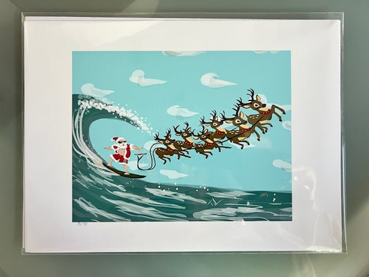 Santa on board with Reindeer ( Print) by Michael Tilden