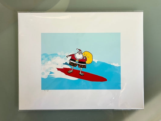Santa on Surfboard ( Print) by Michael Tilden