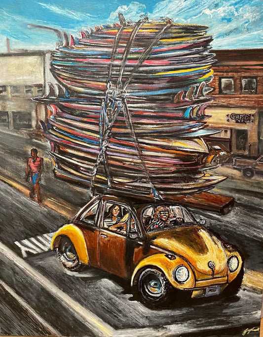Corky With Surfboards Stacked (Original) by Joshua Ben Paskowitz
