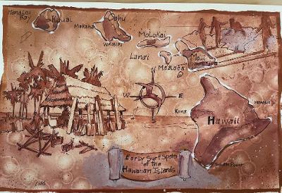 Early Surf Spots of the Hawaiian Islands. Map by Ron Croci (Orange)