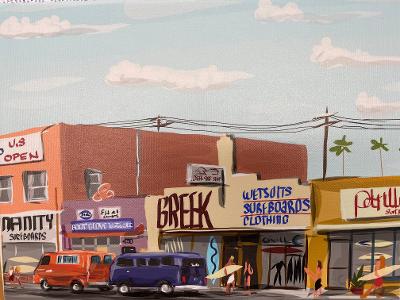 Downtown HB (Main Street-Greek Surfboards-1970's) by Michael Tilden