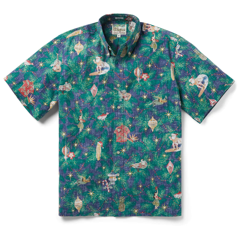 Reyn Spooner Hawaiian Christmas 22 NAVY Short Sleeve Btn Down