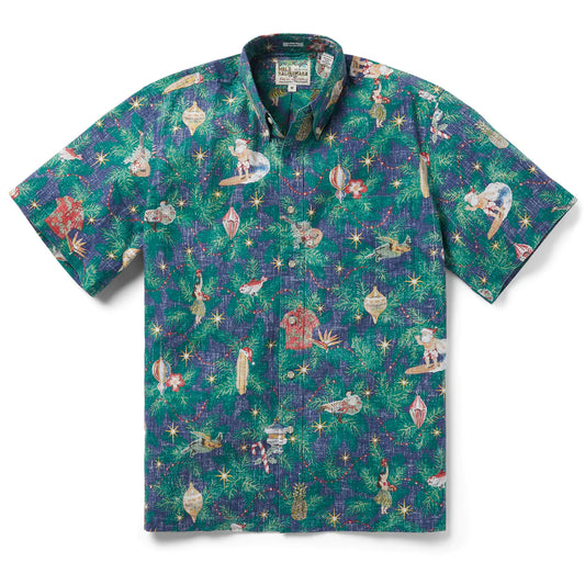 Reyn Spooner Hawaiian Christmas 22 NAVY Short Sleeve Btn Down
