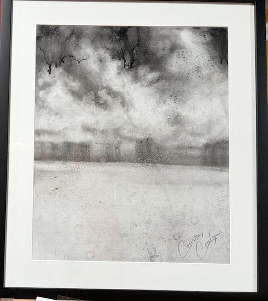 #6 Charcoal Land/Water/Sky PAPER (Original) FRAMED by Courtney Conlogue