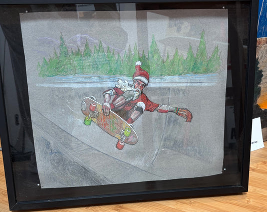 Santa Skating a Pool (ORIGINAL FRAMED) by Ricky Blake