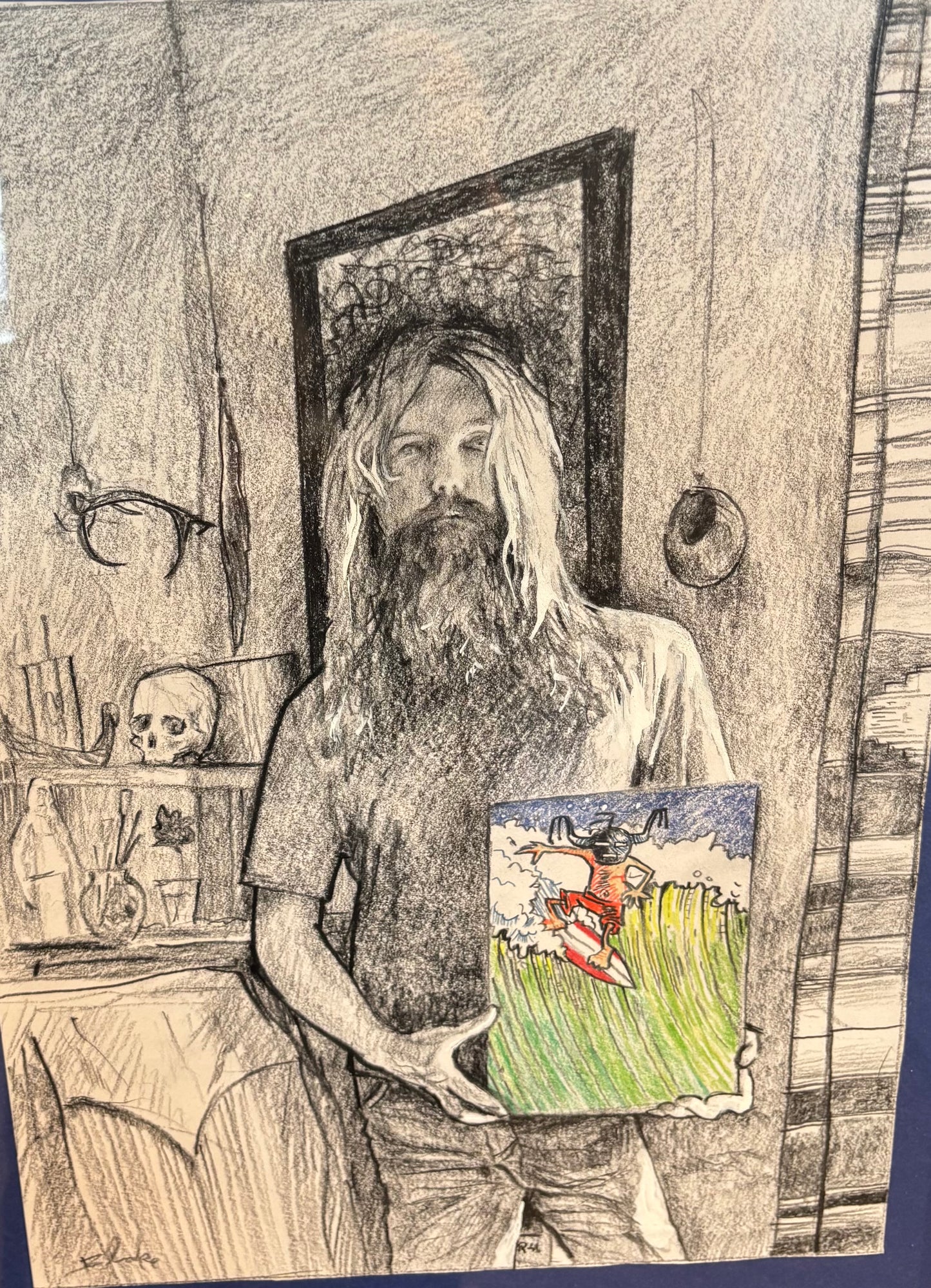 Portrait of Surf Artist Rick Griffin ...(ORIGINAL-FRAMED)  by Ricky Blake