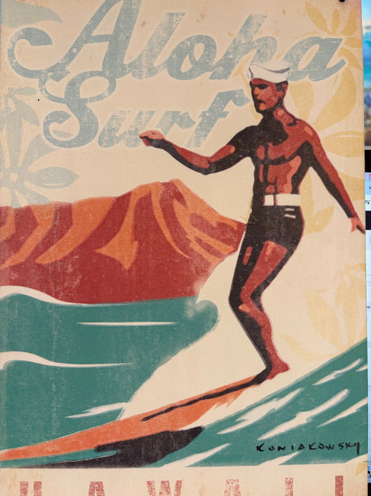 Aloha Surf 40's Surfer  (Print on Wood) by Wade Koniakowsky