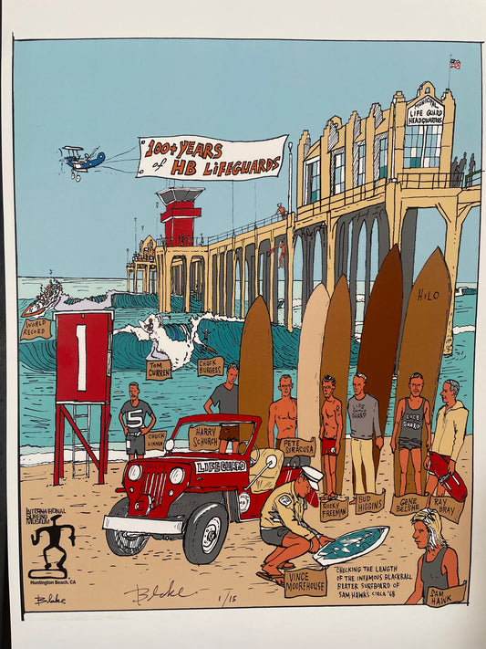 "HB Lifeguards 100 years plus" POSTER  by Ricky Blake
