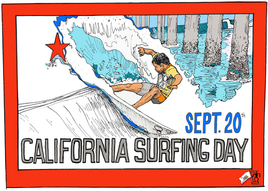 'California Surfing Day' by Ricky Blake small print